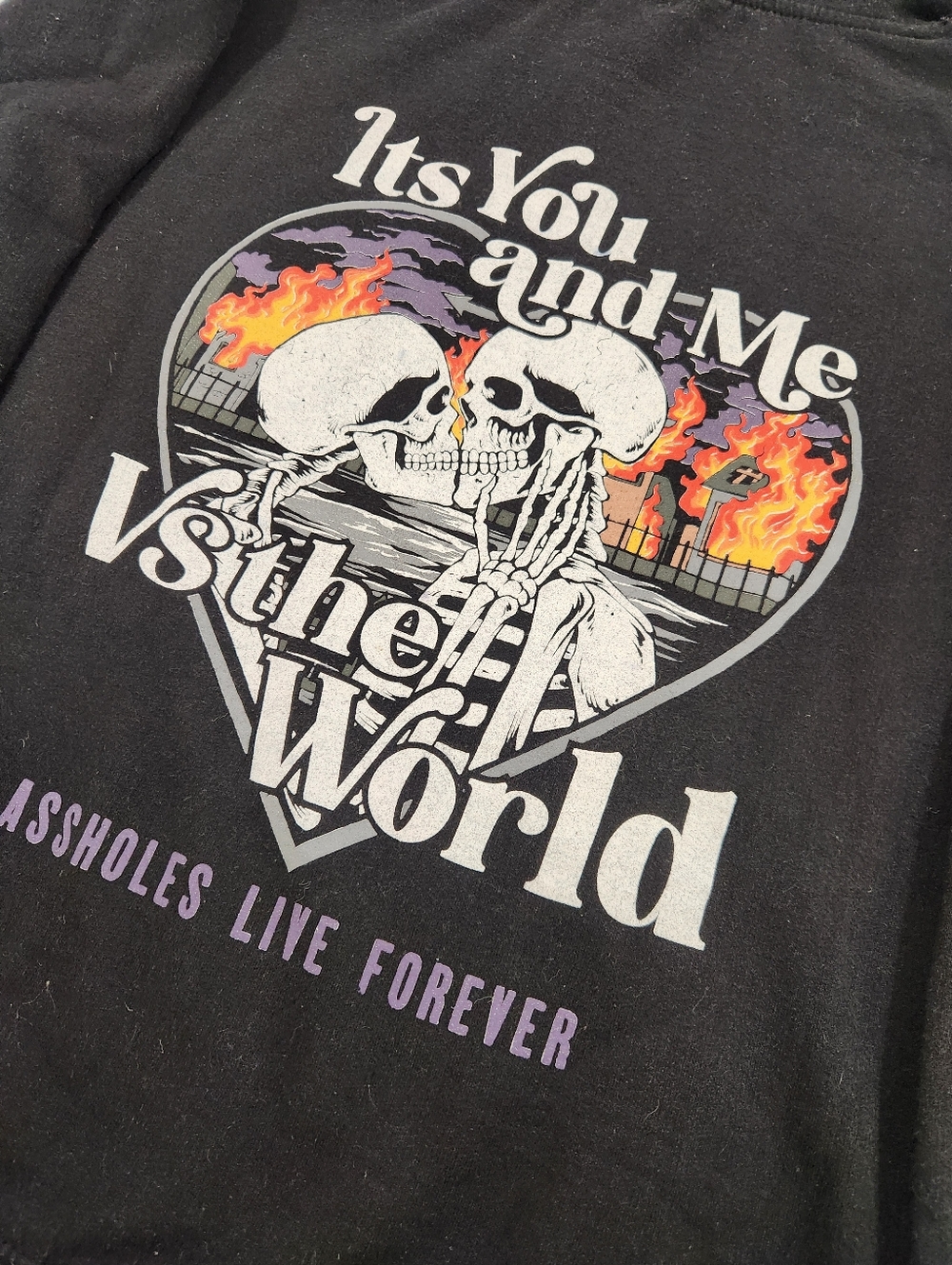 A$$holes Live Forever Men's XL Black Graphic Hoodie  You And Me Vs The World